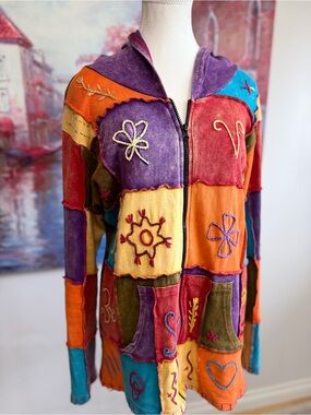 Studio Multicolor Patchwork Zip Crewneck Sweater